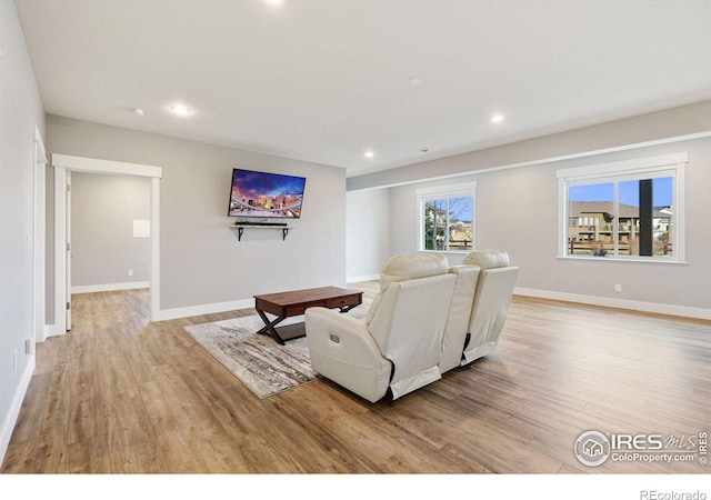 living room with light hardwood / wood-style floors