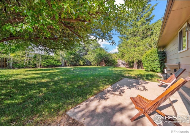 view of yard featuring a patio area and fence