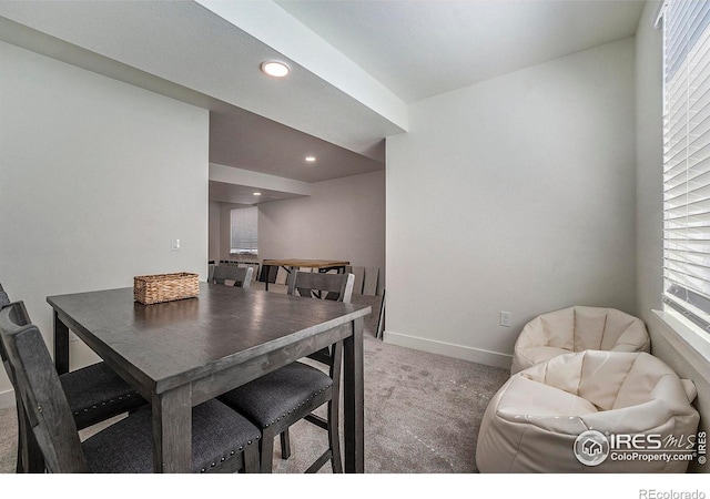 carpeted dining area with a healthy amount of sunlight