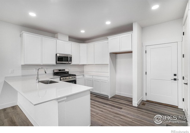 kitchen featuring appliances with stainless steel finishes, white cabinets, sink, and dark hardwood / wood-style floors