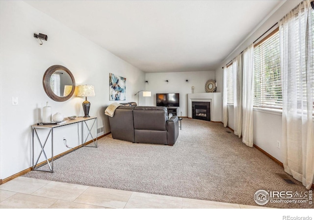 living room featuring light colored carpet