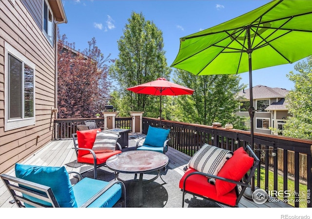 deck featuring an outdoor living space