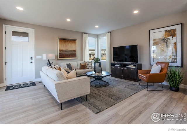 living room with light wood-type flooring