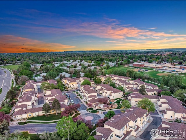 view of aerial view at dusk