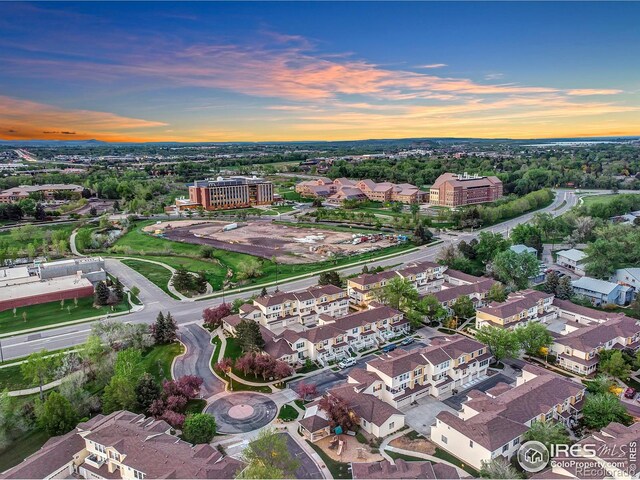 view of aerial view at dusk