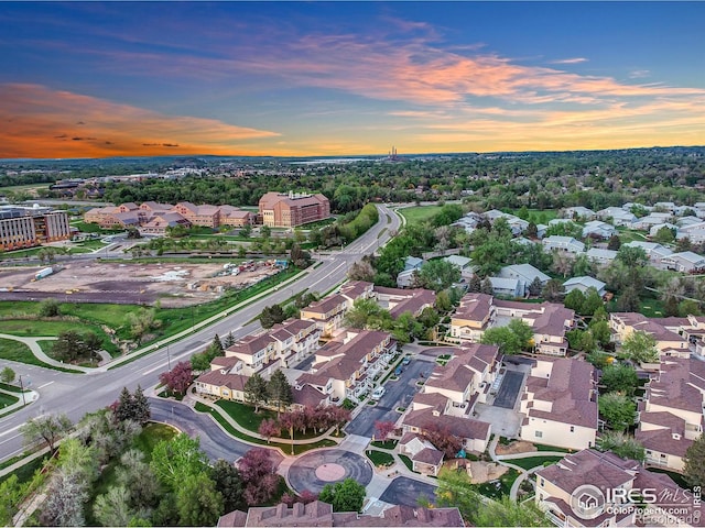 view of aerial view at dusk