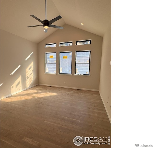 empty room with wood-type flooring and ceiling fan