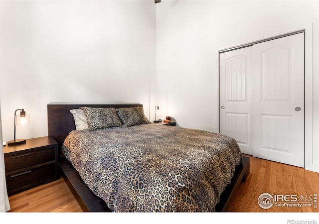 bedroom with a closet and light wood-type flooring