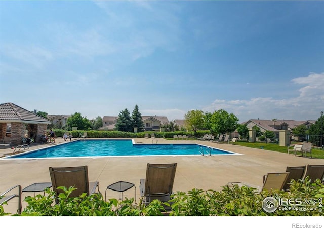 view of swimming pool with a patio area