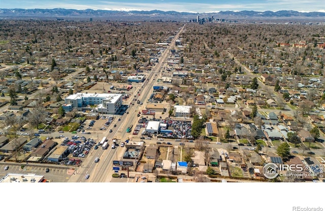 drone / aerial view featuring a mountain view