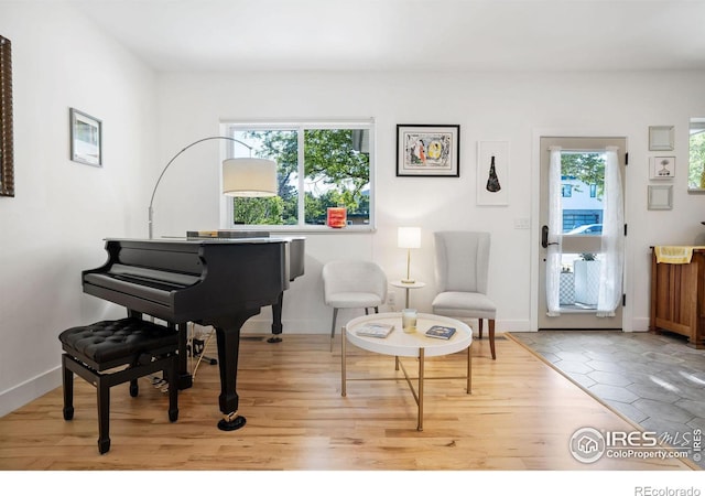 living area with light hardwood / wood-style floors