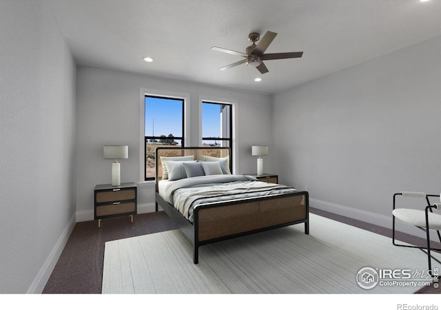 bedroom featuring carpet floors and ceiling fan