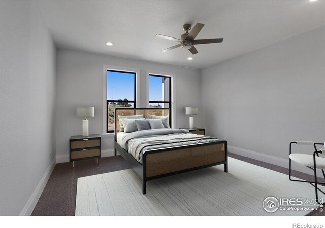 5700 2nd Street Rd, Greeley, CO 80634 - carpeted bedroom featuring baseboards, recessed lighting, and a ceiling fan