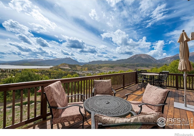 deck with a mountain view