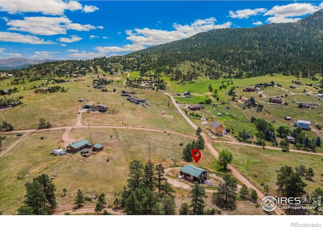 birds eye view of property with a mountain view and a rural view