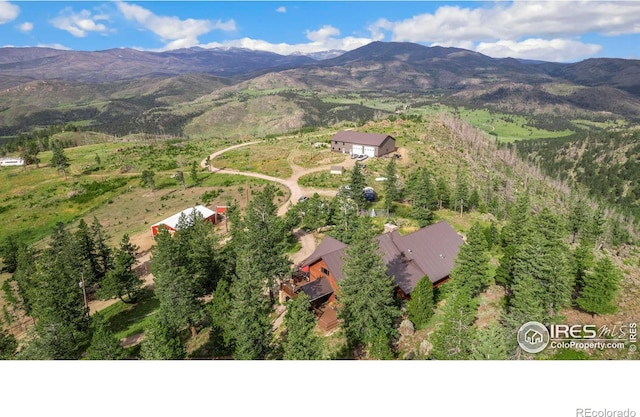 birds eye view of property featuring a mountain view