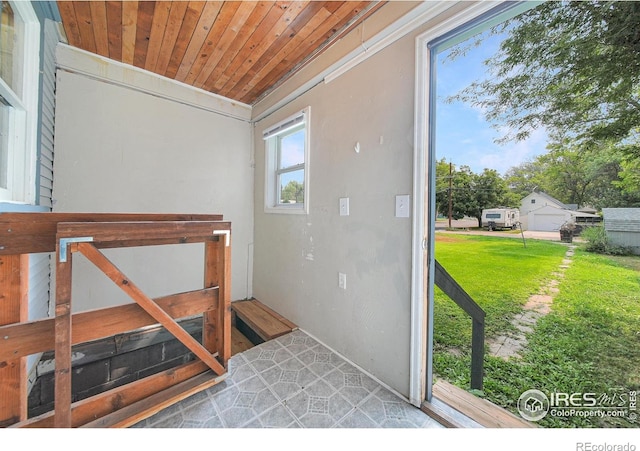 entryway featuring wooden ceiling