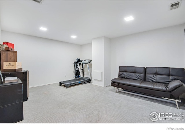 exercise room with carpet flooring