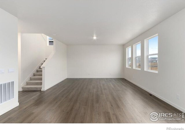 unfurnished living room featuring dark hardwood / wood-style floors