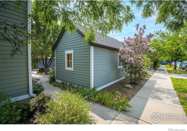 view of property exterior featuring a shingled roof