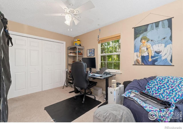 3300 Madison Ave, Boulder, CO 80303 - carpeted office space with ceiling fan and a textured ceiling