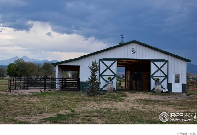 view of outdoor structure with a mountain view