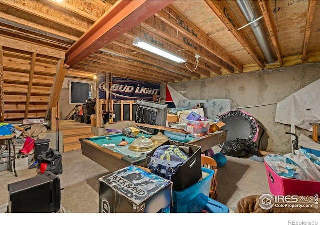 rec room with concrete floors and pool table