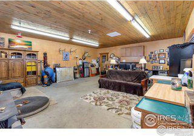 garage featuring wood ceiling