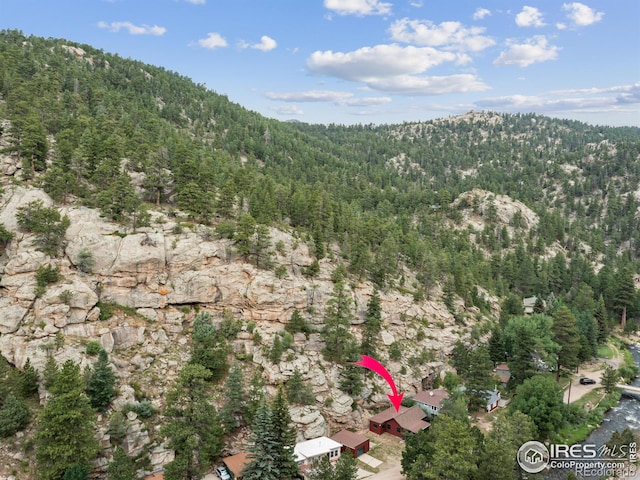 birds eye view of property with a forest view