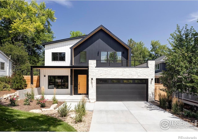 modern farmhouse style home featuring a garage