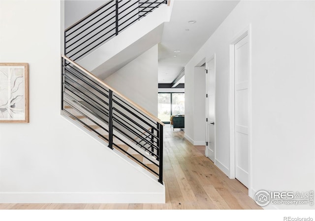 stairway featuring wood-type flooring