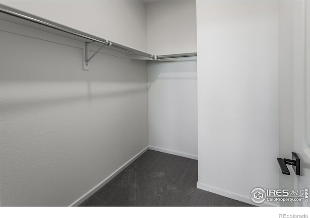 spacious closet featuring dark carpet