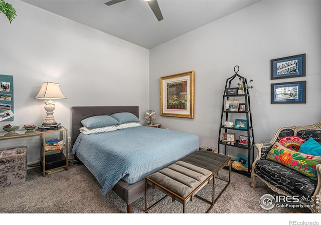 bedroom featuring carpet flooring and a ceiling fan