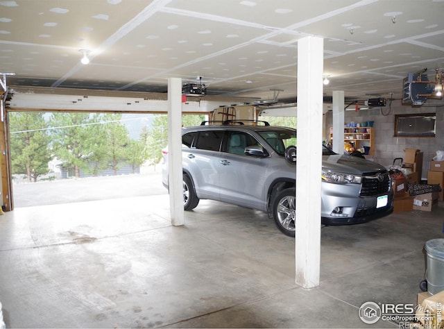 garage with a garage door opener