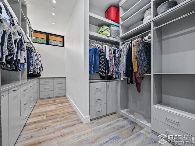 spacious closet featuring light wood-type flooring