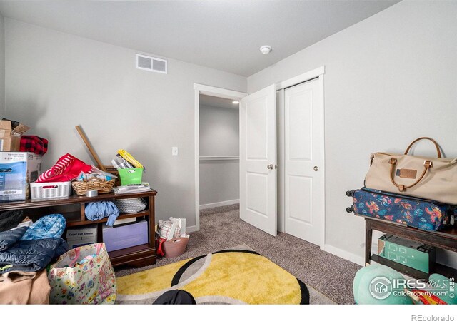 carpeted bedroom with a closet