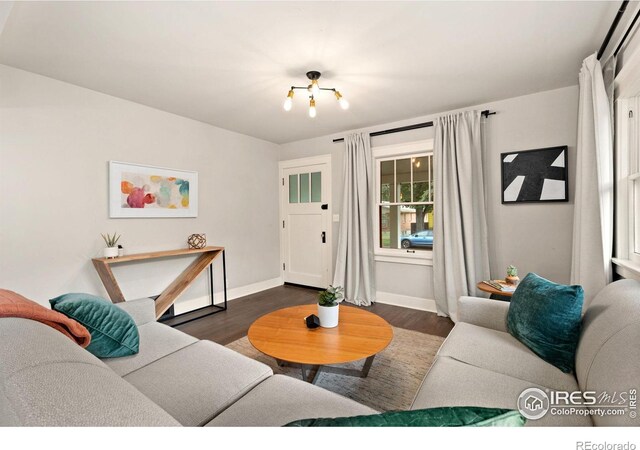 living room featuring dark hardwood / wood-style flooring