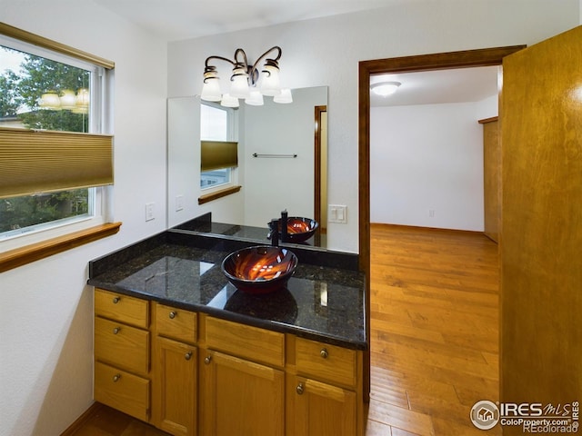 bathroom featuring wood-type flooring and vanity