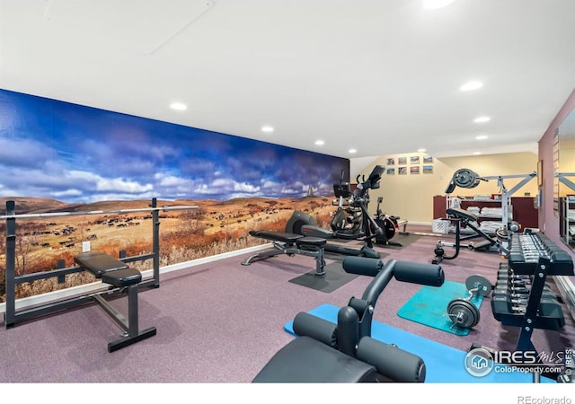 gym with carpet flooring