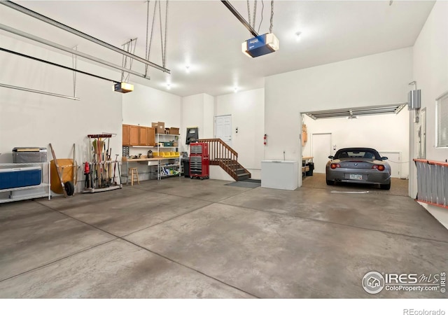 garage with a garage door opener