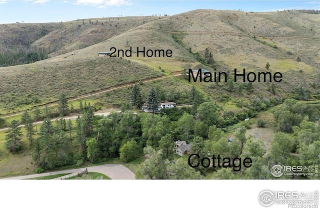 birds eye view of property with a mountain view