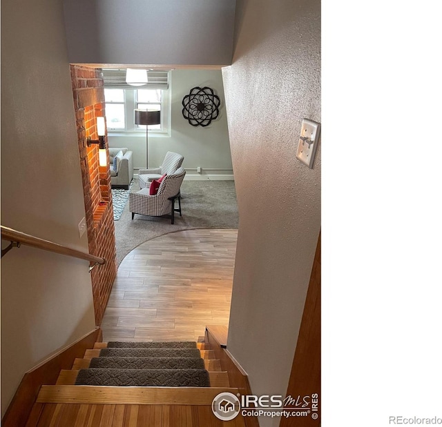 stairway with wood-type flooring