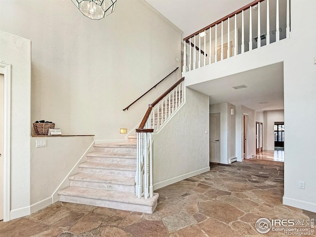 stairs with a high ceiling