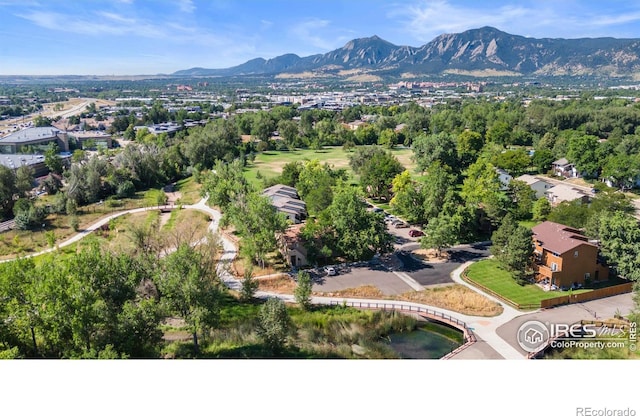 drone / aerial view featuring a mountain view