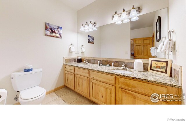 bathroom featuring tile patterned floors, toilet, and vanity