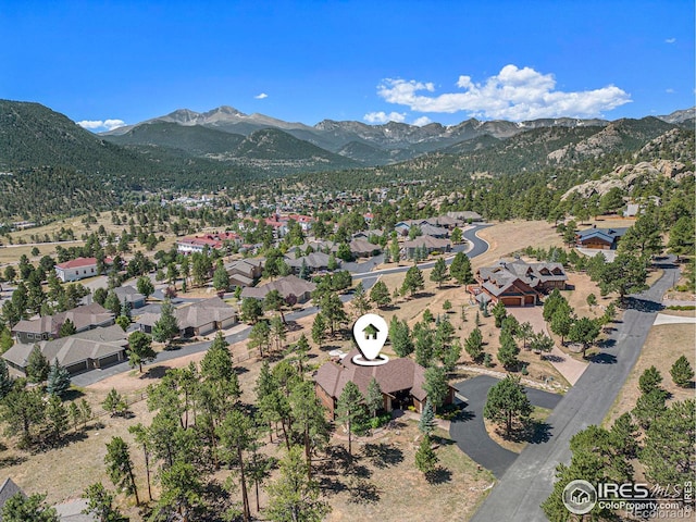 aerial view featuring a residential view and a mountain view