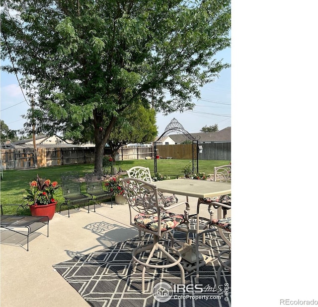 view of patio / terrace with outdoor dining area and a fenced backyard