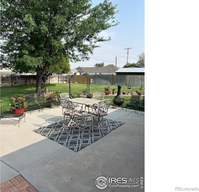 view of patio / terrace with a fenced backyard and outdoor dining area