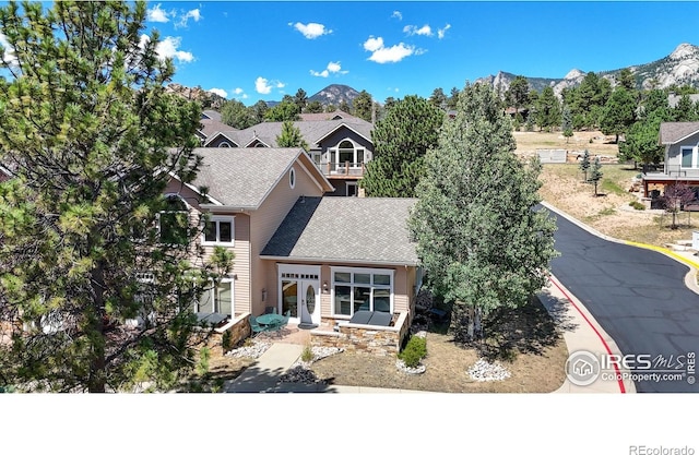 349 Overlook Ln, Estes Park, CO 80517 - view of front of house featuring a mountain view and a shingled roof