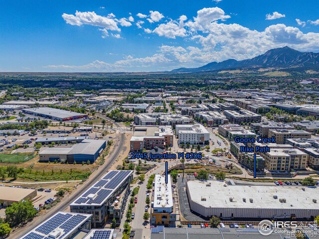 birds eye view of property featuring a mountain view